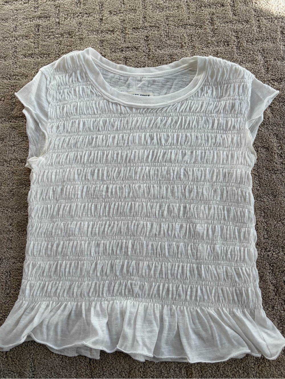 Free People White Smocked Ruffle Sleeve Top